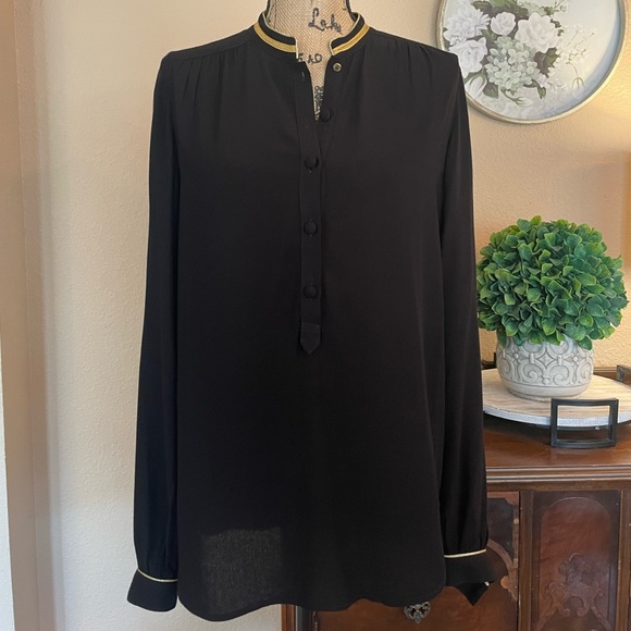 Zadig & Voltaire Tops - {Zadig & Voltaire} Classic Blouse in Black with Gold Trim Neck